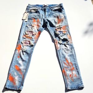 KDNK Painted rhinestones patched jeans
